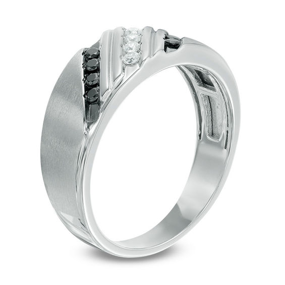 1/4 CT. T.w. Enhanced Black and White Diamond Triple Slant Satin Band in 10K White Gold