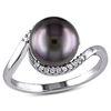 Thumbnail Image 0 of 9.0 - 9.5mm Black Cultured Tahitian Pearl and 1/15 CT. T.W. Diamond Bypass Ring in Sterling Silver