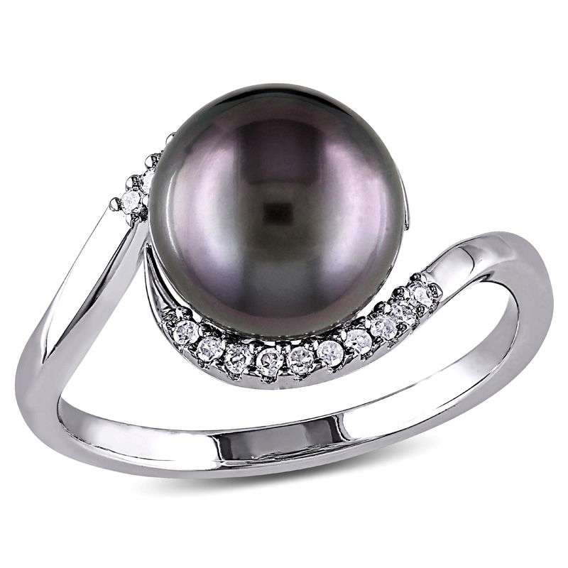 Peacock Pearl : Estate Tahitian Black Pearl Ring in 18ct White Gold with  Diamond Accents – Secret Histories