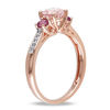 Thumbnail Image 1 of 6.0mm Morganite, Pink Tourmaline and Diamond Accent Three Stone Ring in 10K Rose Gold