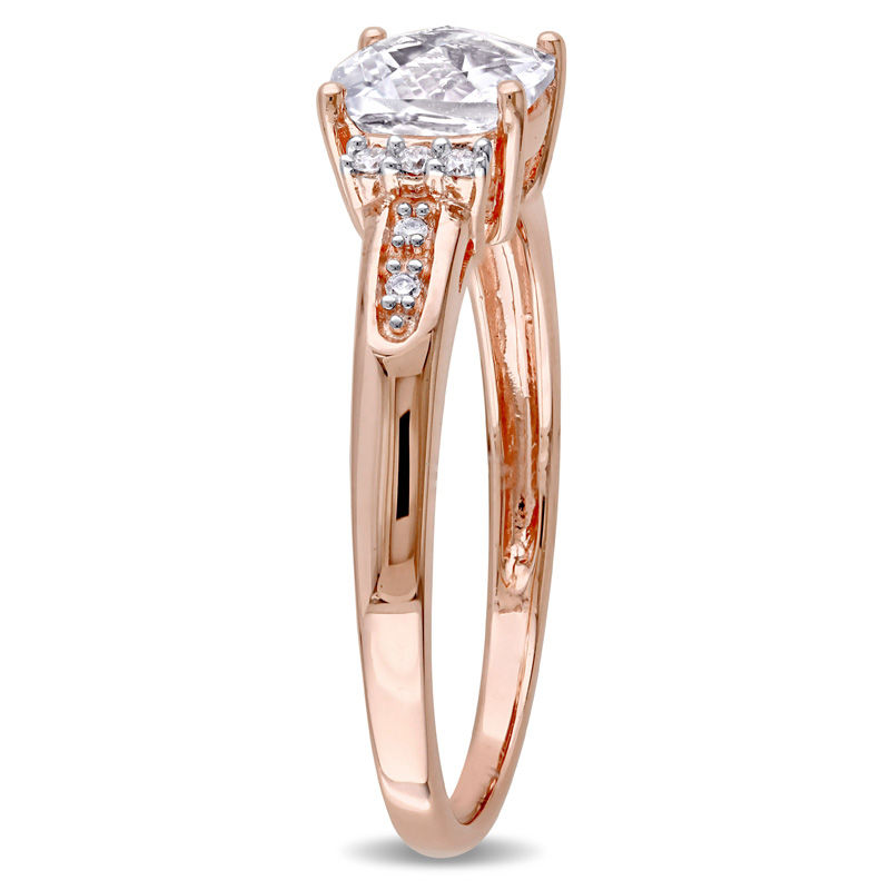 Main Image 2 of 6.0mm Cushion-Cut Lab-Created White Sapphire and Diamond Accent Ring in 10K Rose Gold