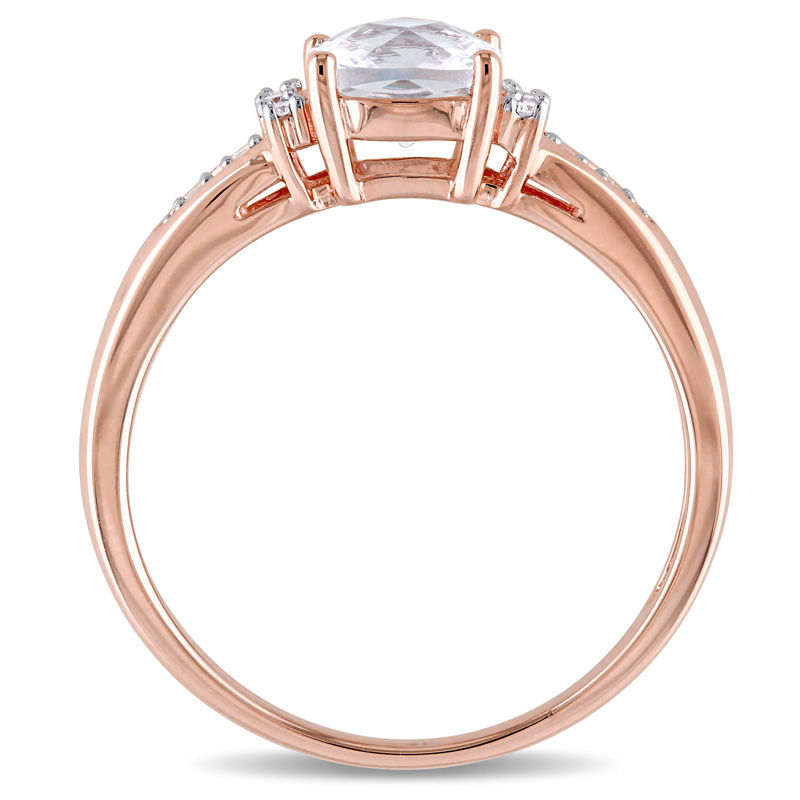 Main Image 3 of 6.0mm Cushion-Cut Lab-Created White Sapphire and Diamond Accent Ring in 10K Rose Gold