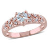 Thumbnail Image 1 of 5.0mm Heart-Shaped Aquamarine and Diamond Accent Vintage-Style Ring in Sterling Silver with Rose Rhodium