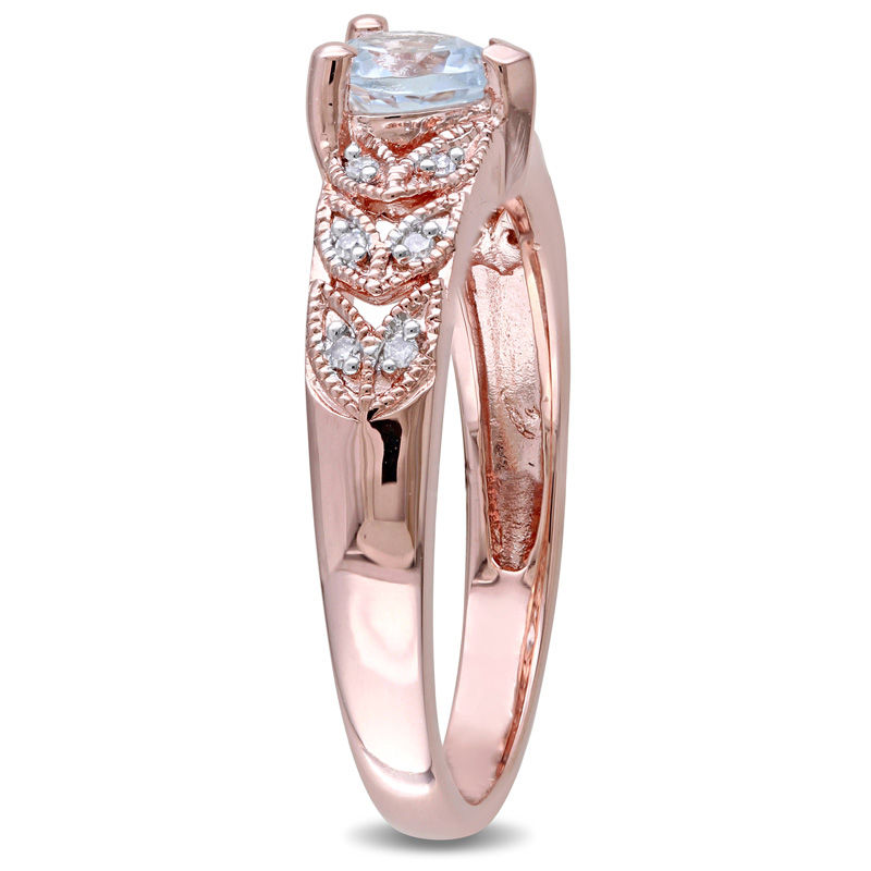 Main Image 2 of 5.0mm Heart-Shaped Aquamarine and Diamond Accent Vintage-Style Ring in Sterling Silver with Rose Rhodium