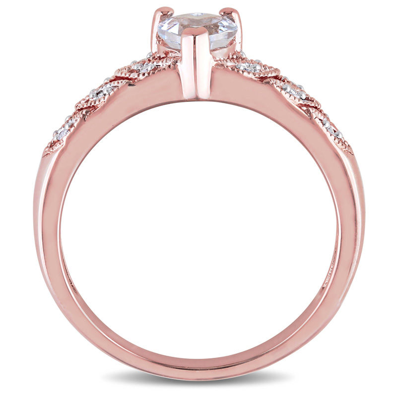 Main Image 3 of 5.0mm Heart-Shaped Aquamarine and Diamond Accent Vintage-Style Ring in Sterling Silver with Rose Rhodium