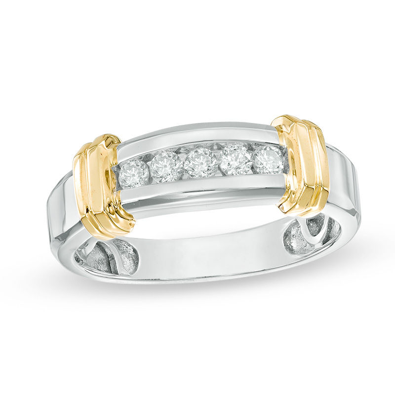 Main Image 1 of 1/4 CT. T.W. Diamond Five Stone Wedding Band in 10K Two-Tone Gold