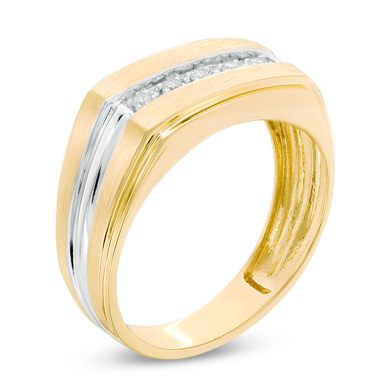 Main Image 2 of Men's 1/10 CT. T.W. Diamond Five Stone Wedding Band in 10K Two-Tone Gold