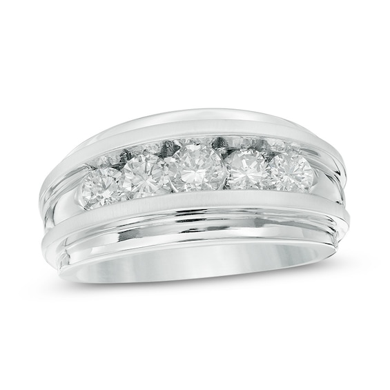 Men's 1-1/2 CT. T.w. Diamond Five Stone Wedding Band in 14K White Gold