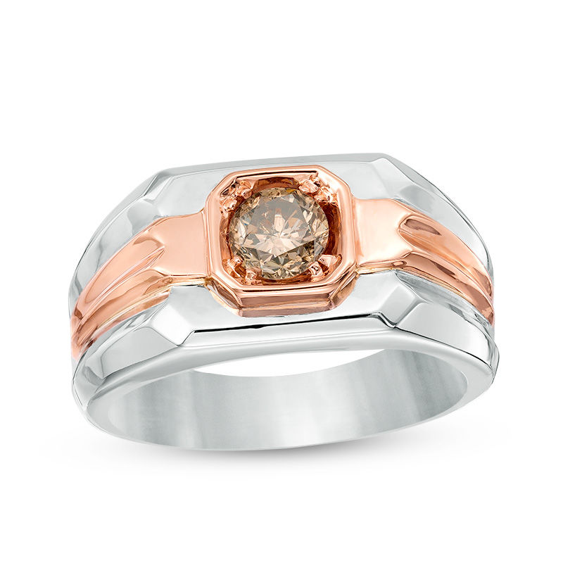 Men's 3/4 CT. Champagne Diamond Solitaire Wedding Ring in 14K Two-Tone Gold