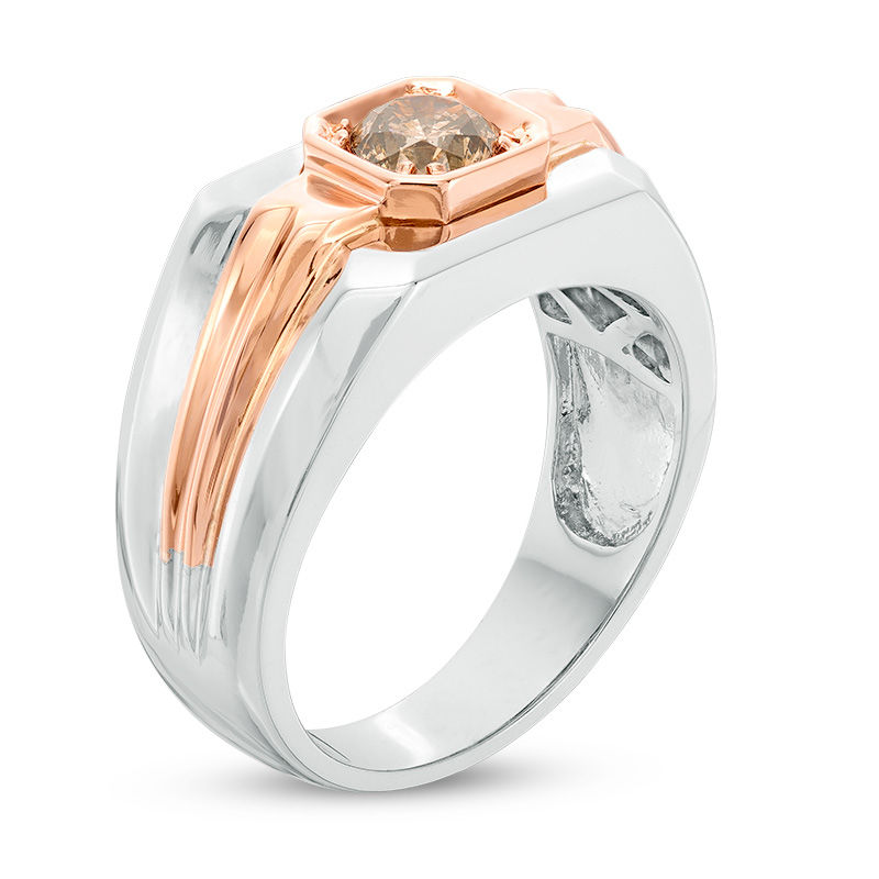 Men's 3/4 CT. Champagne Diamond Solitaire Wedding Ring in 14K Two-Tone Gold