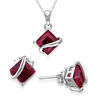 6.0mm Princess-Cut Lab-Created Ruby Overlay Pendant And Stud Earrings Set In Sterling Silver