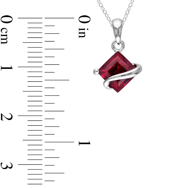 Main Image 3 of 6.0mm Princess-Cut Lab-Created Ruby Overlay Pendant and Stud Earrings Set in Sterling Silver