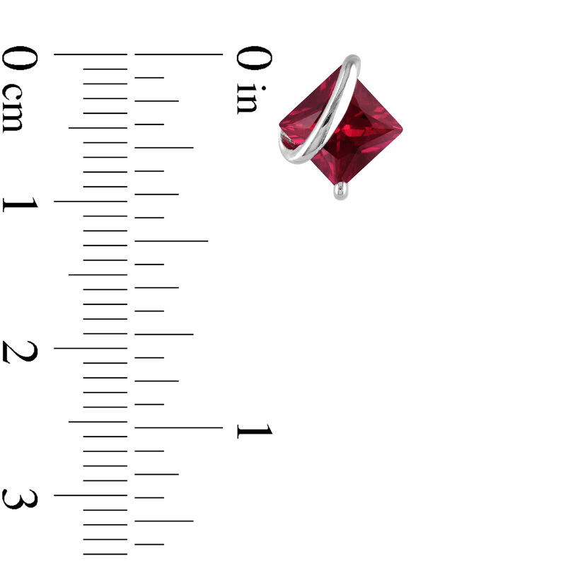 Main Image 4 of 6.0mm Princess-Cut Lab-Created Ruby Overlay Pendant and Stud Earrings Set in Sterling Silver