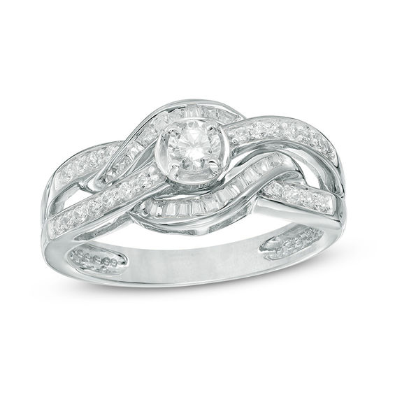 1/2 CT. T.w. Diamond Crossover Engagement Ring in 10K White Gold
