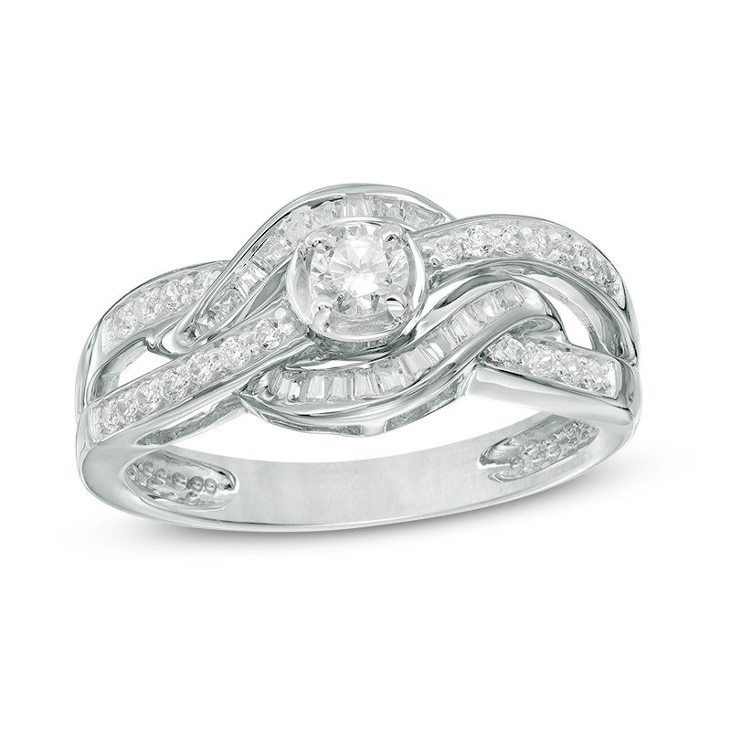 Main Image 1 of 1/2 CT. T.W. Diamond Crossover Engagement Ring in 10K White Gold