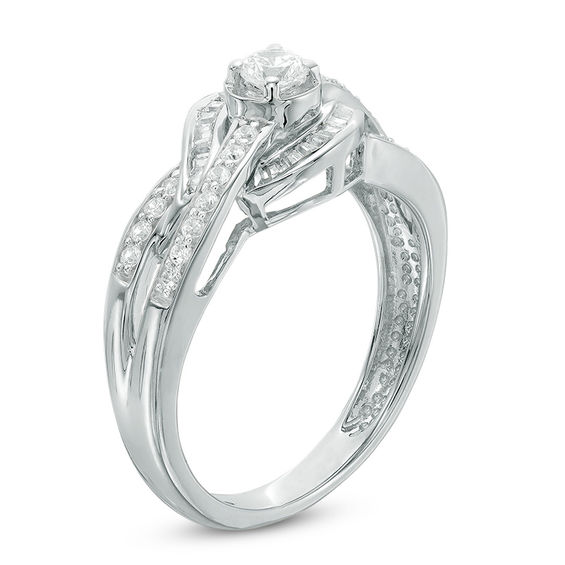 1/2 CT. T.w. Diamond Crossover Engagement Ring in 10K White Gold