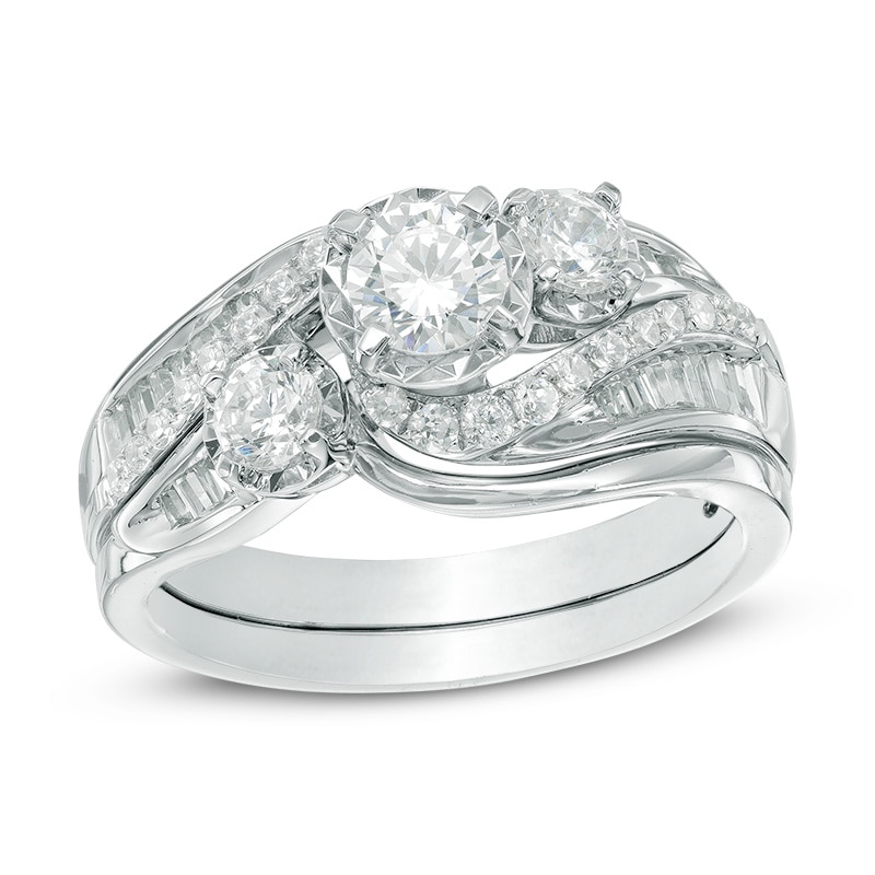 1 CT. T.W. Diamond Swirl Bridal Set in 14K White Gold