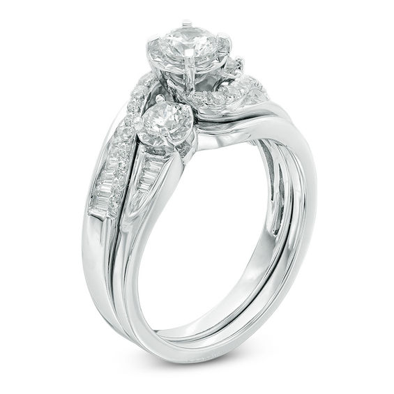1 CT. T.w. Diamond Swirl Bridal Set in 14K White Gold