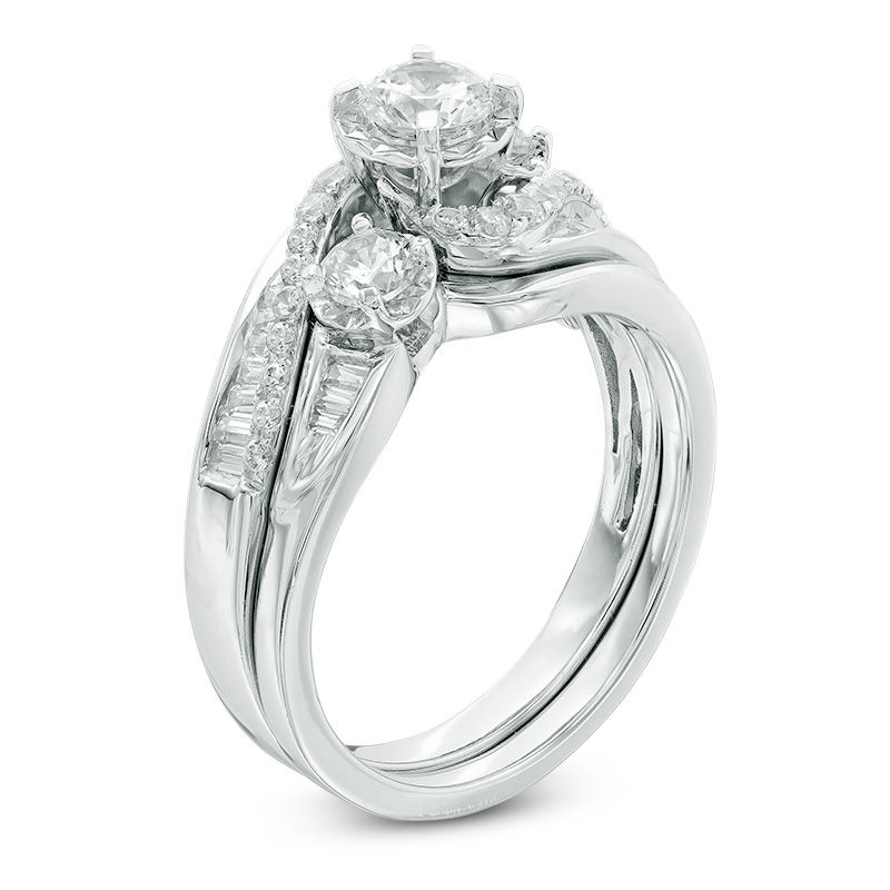 Main Image 2 of 1 CT. T.W. Diamond Swirl Bridal Set in 14K White Gold