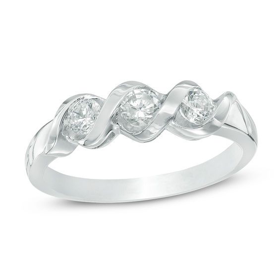 1/2 CT. T.w. Diamond Three Stone Anniversary Band in 14K White Gold