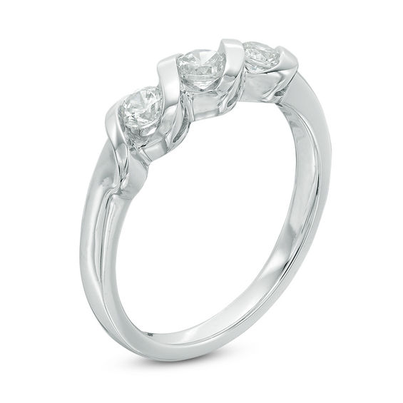 1/2 CT. T.w. Diamond Three Stone Anniversary Band in 14K White Gold