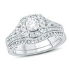 Thumbnail Image 1 of 1 CT. T.W. Diamond Cushion Frame Vintage-Style Bridal Set in 10K White Gold
