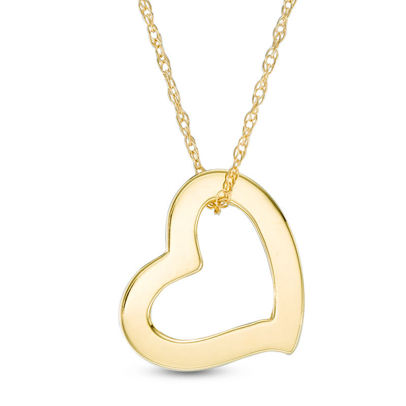 14k Yellow Gold Tilted Heart Necklace – SouthMiamiJewelers