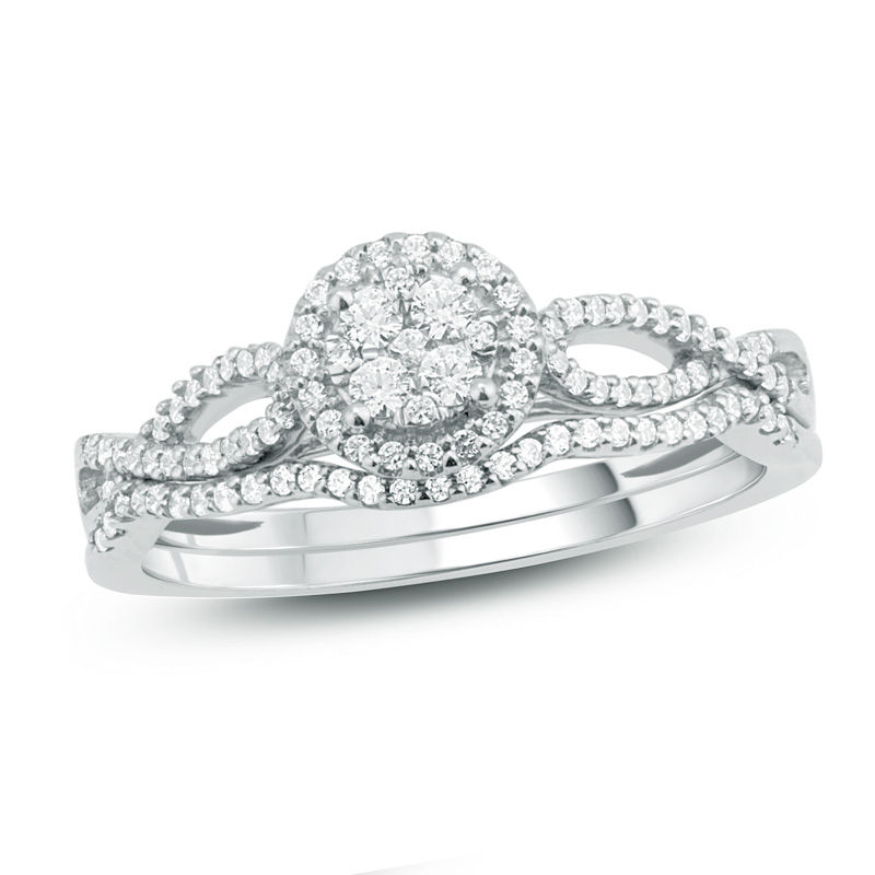 Main Image 1 of 1/3 CT. T.W. Composite Diamond Frame Twist Bridal Set in 10K White Gold