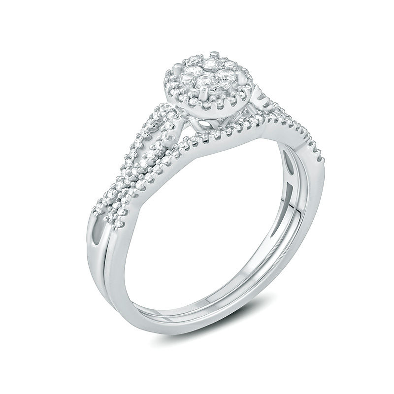 1/3 CT. T.W. Composite Diamond Frame Twist Bridal Set in 10K White Gold