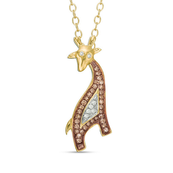 1/10 CT. T.w. Champagne and White Diamond Giraffe Pendant in Sterling Silver with Yellow Rhodium