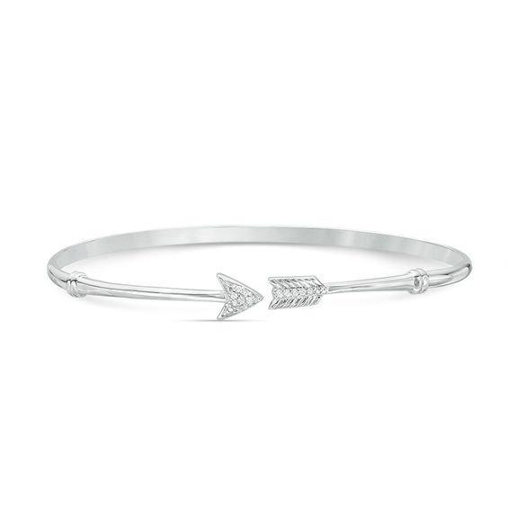 1/20 CT. T.w. Diamond Arrow Open Bangle in Sterling Silver - 7.5"