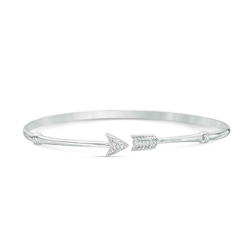 Main Image 1 of 1/20 CT. T.W. Diamond Arrow Open Bangle in Sterling Silver - 7.5"