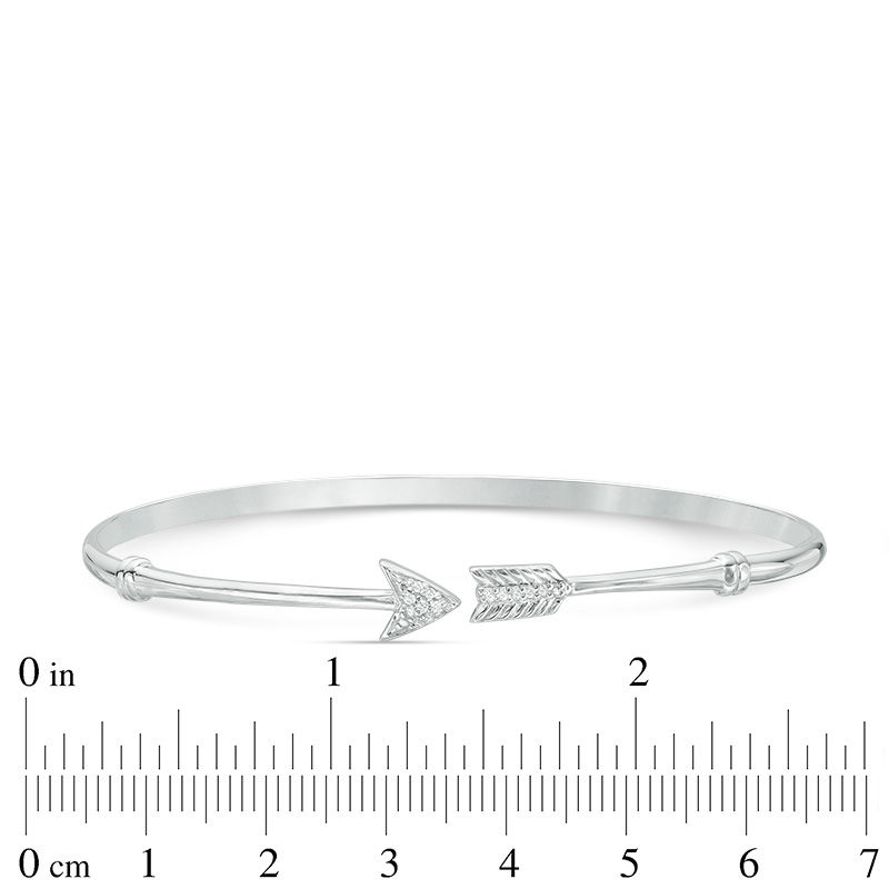 Main Image 2 of 1/20 CT. T.W. Diamond Arrow Open Bangle in Sterling Silver - 7.5"