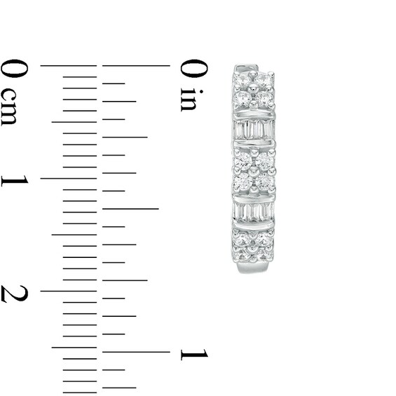 1/2 CT. T.w. Baguette and Round Quad Diamond Alternating Hoop Earrings in 10K White Gold