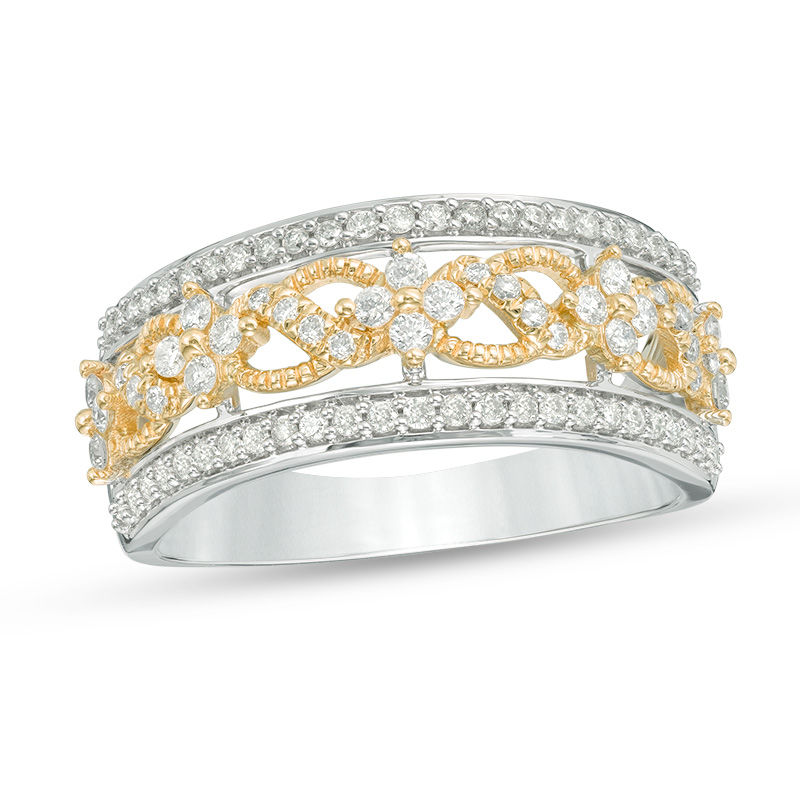 Main Image 1 of 1/2 CT. T.W. Diamond Swirl Ring in 10K Two-Tone Gold