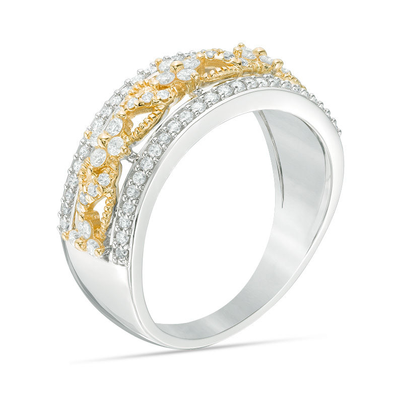 1/2 CT. T.W. Diamond Swirl Ring in 10K Two-Tone Gold