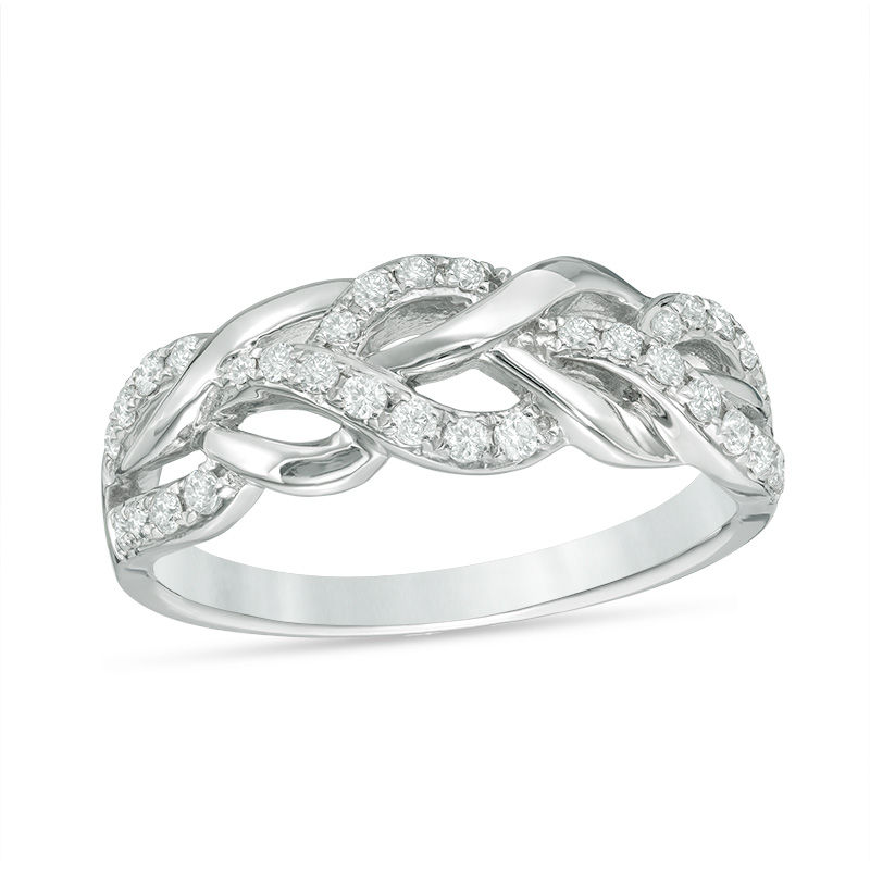 Main Image 1 of 1/3 CT. T.W. Diamond Braid Ring in 10K White Gold