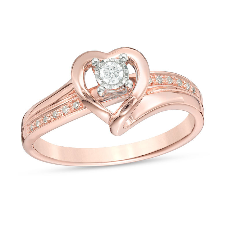 1/10 CT. T.W. Diamond Heart Ring in 10K Rose Gold