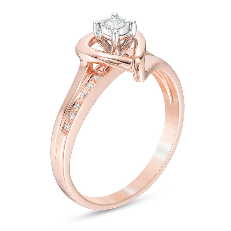 1/10 CT. T.W. Diamond Heart Ring in 10K Rose Gold