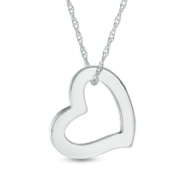 Tilted Heart Pendant in 14K White Gold