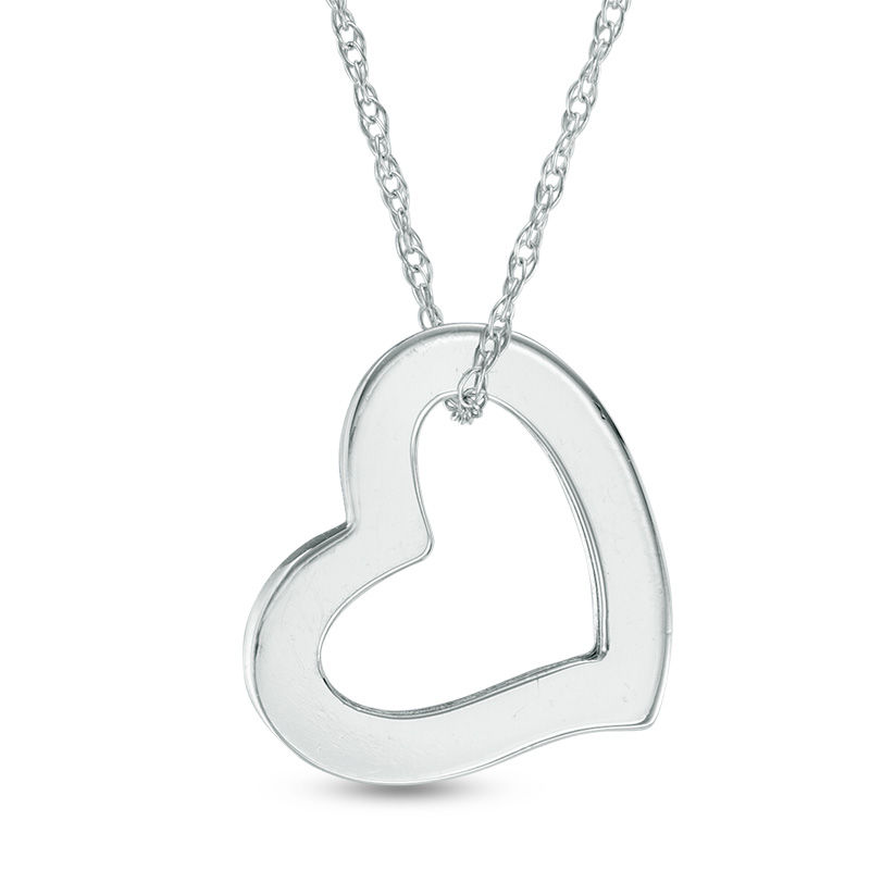 Diamond Tilted Heart Necklace Sterling Silver 18