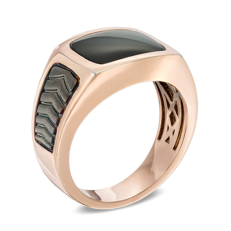 Main Image 2 of Cushion-Cut Onyx Ring in 10K Rose Gold with Black Rhodium