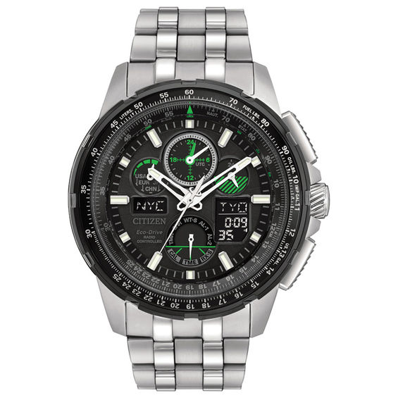 Men's Citizen Eco-DriveÂ® A-T Chronograph Watch with Black Dial (Model: Jy8051-59E)