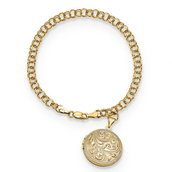 Vintage Style Etched Scroll Locket Charm Bracelet In 14k Gold Vintage Style Etched Scroll Locket Charm Bracelet In 14k Gold