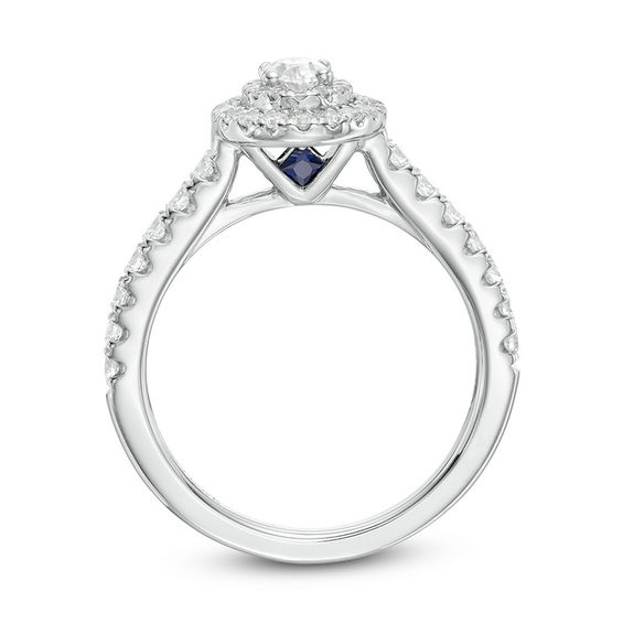 Vera Wang Love Collection 3/4 CT. T.w. Oval Diamond Double Frame Engagement Ring in 14K White Gold