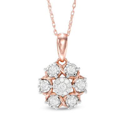 Flower Diamond Cut Necklace Charm 10K Solid Yellow Rose Gold Rose Pendant 