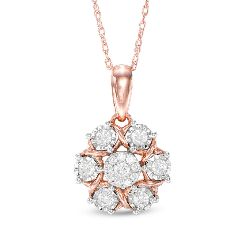 Main Image 1 of 1/4 CT. T.W. Diamond Flower Pendant in 10K Rose Gold