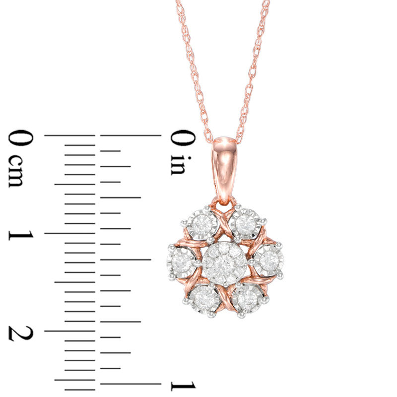 Main Image 2 of 1/4 CT. T.W. Diamond Flower Pendant in 10K Rose Gold
