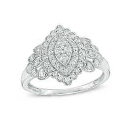 1/2 CT. T.W. Composite Diamond Marquise Frame Vintage-Style Ring in 10K White Gold