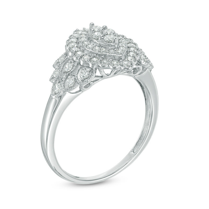 Main Image 2 of 1/2 CT. T.W. Composite Diamond Marquise Frame Vintage-Style Ring in 10K White Gold